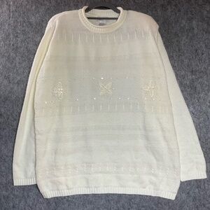 Vintage Cricket Lane Ivory Sweater Womens XL Snowflake Pullover Winter Ski